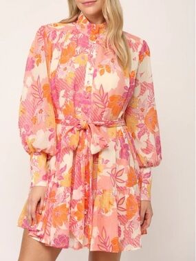 Fate Pink, Orange & Cream Floral Mini Dress